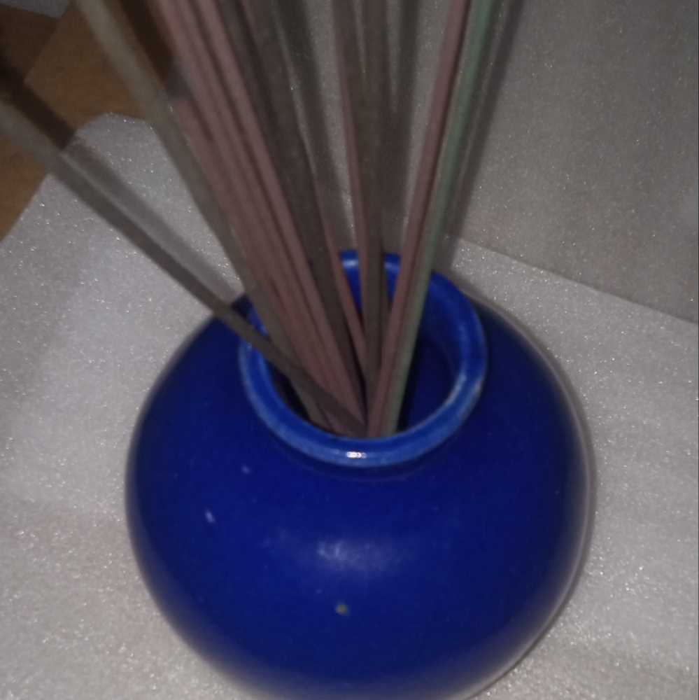 Cadet Blue Hand Made Studio Pottery Vase  Round 5 inches tall 2 inches across.